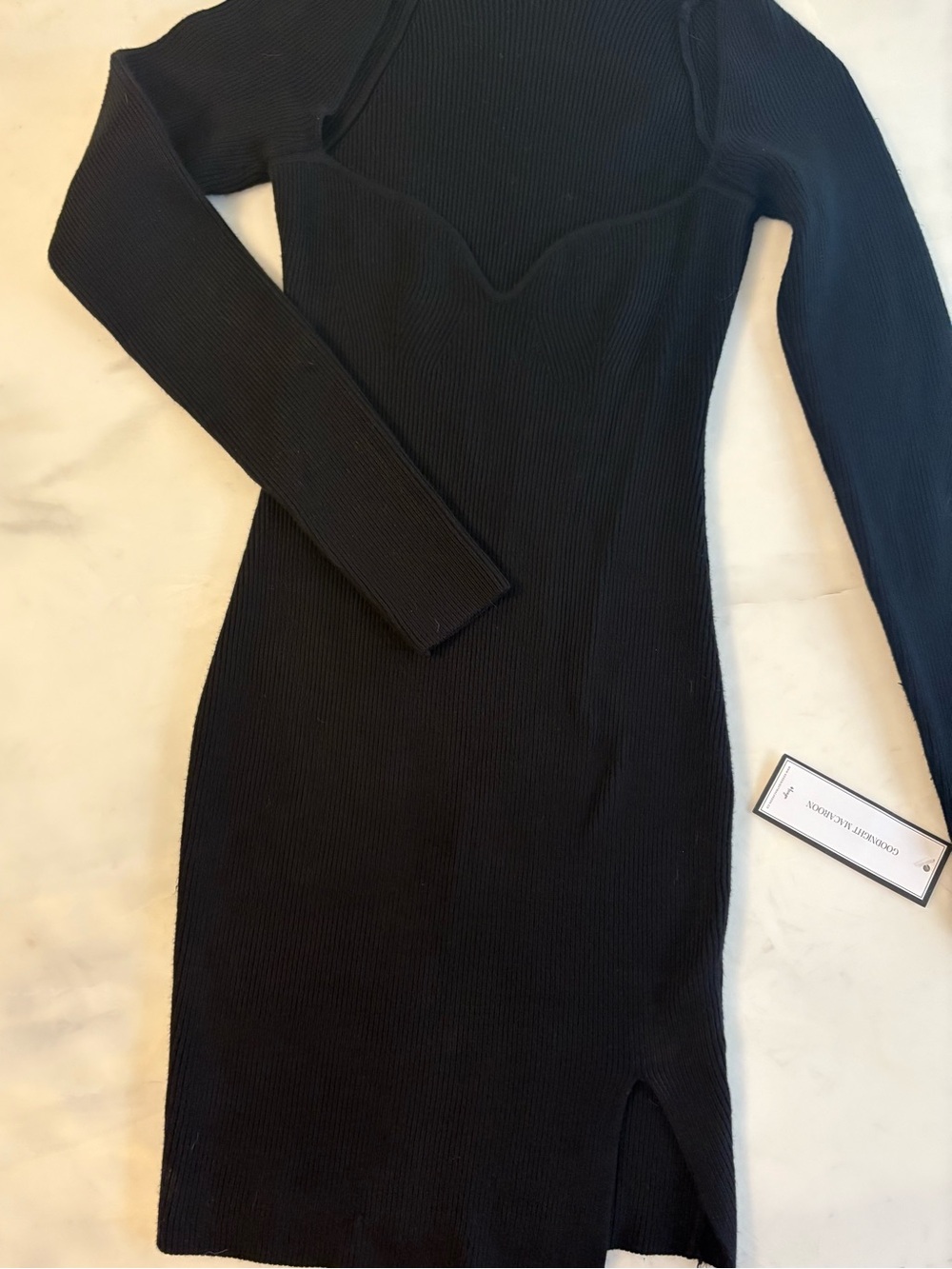 NWT Goodnight Macaroon Black Ribbed Long-Sleeve Bodycon Dress